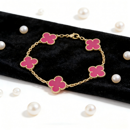 [Luna Brilliance]CLOVER 5 MOTIFS PINK PORCELAIN GLAZE BRACELET