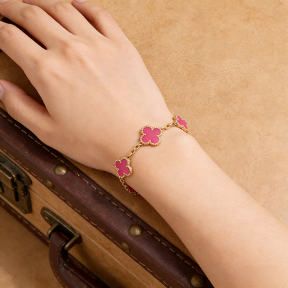[Luna Brilliance]CLOVER 5 MOTIFS PINK PORCELAIN GLAZE BRACELET