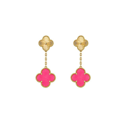 [Luna Brilliance]NEW CLOVER 2 MOTIF PINK ENAMEL EARRINGS