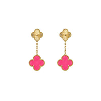 [Luna Brilliance]NEW CLOVER 2 MOTIF PINK ENAMEL EARRINGS