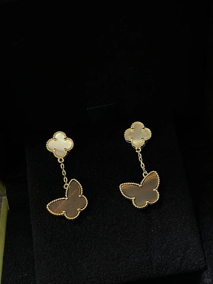 [Luna Brilliance]BUTTERFLY 2 MOTIF TIGER EYE MOP EARRINGS