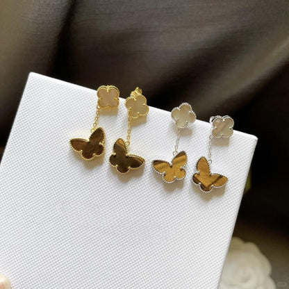 [Luna Brilliance]BUTTERFLY 2 MOTIF TIGER EYE MOP EARRINGS