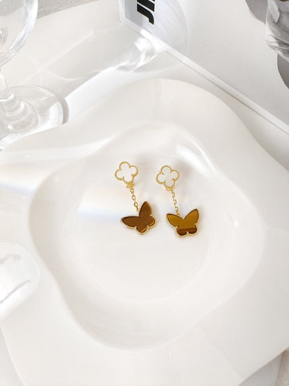 [Luna Brilliance]BUTTERFLY 2 MOTIF TIGER EYE MOP EARRINGS