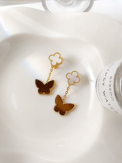 [Luna Brilliance]BUTTERFLY 2 MOTIF TIGER EYE MOP EARRINGS