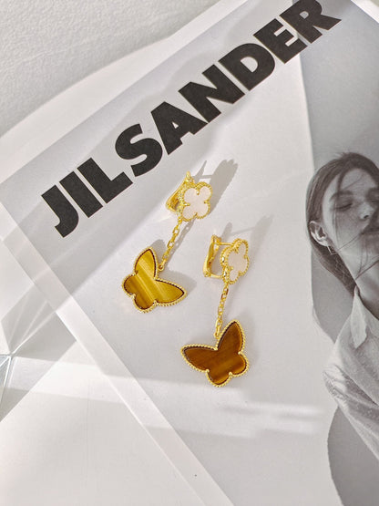 [Luna Brilliance]BUTTERFLY 2 MOTIF TIGER EYE MOP EARRINGS