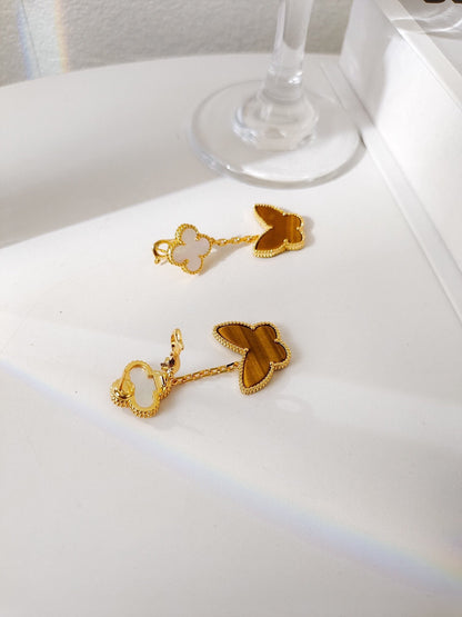 [Luna Brilliance]BUTTERFLY 2 MOTIF TIGER EYE MOP EARRINGS