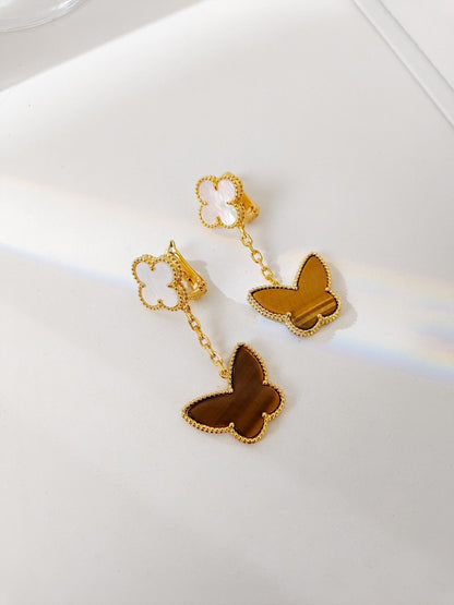 [Luna Brilliance]BUTTERFLY 2 MOTIF TIGER EYE MOP EARRINGS