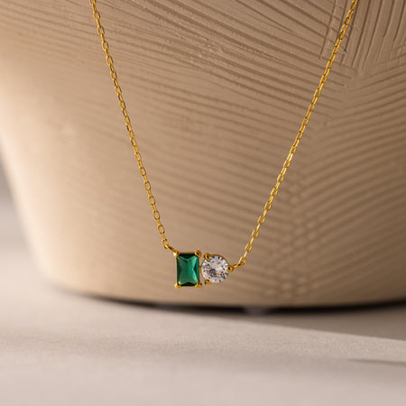 Toi et Moi Emerald Birthstone Necklace