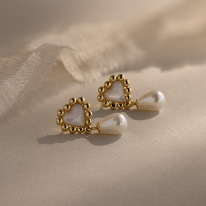 Pearl Heart Beaded Drop Studs