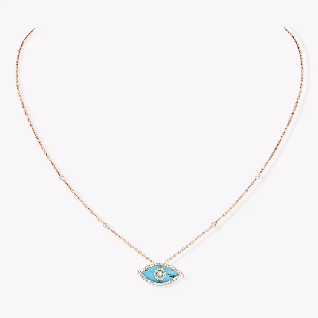 [Luna Brilliance]Lucky Eye Diamond Necklace in Rose Gold and Turquoise