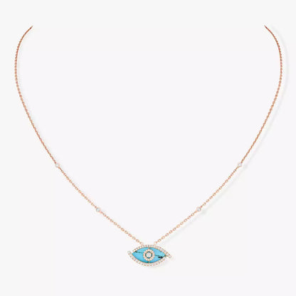[Luna Brilliance]Lucky Eye Diamond Necklace in Rose Gold and Turquoise