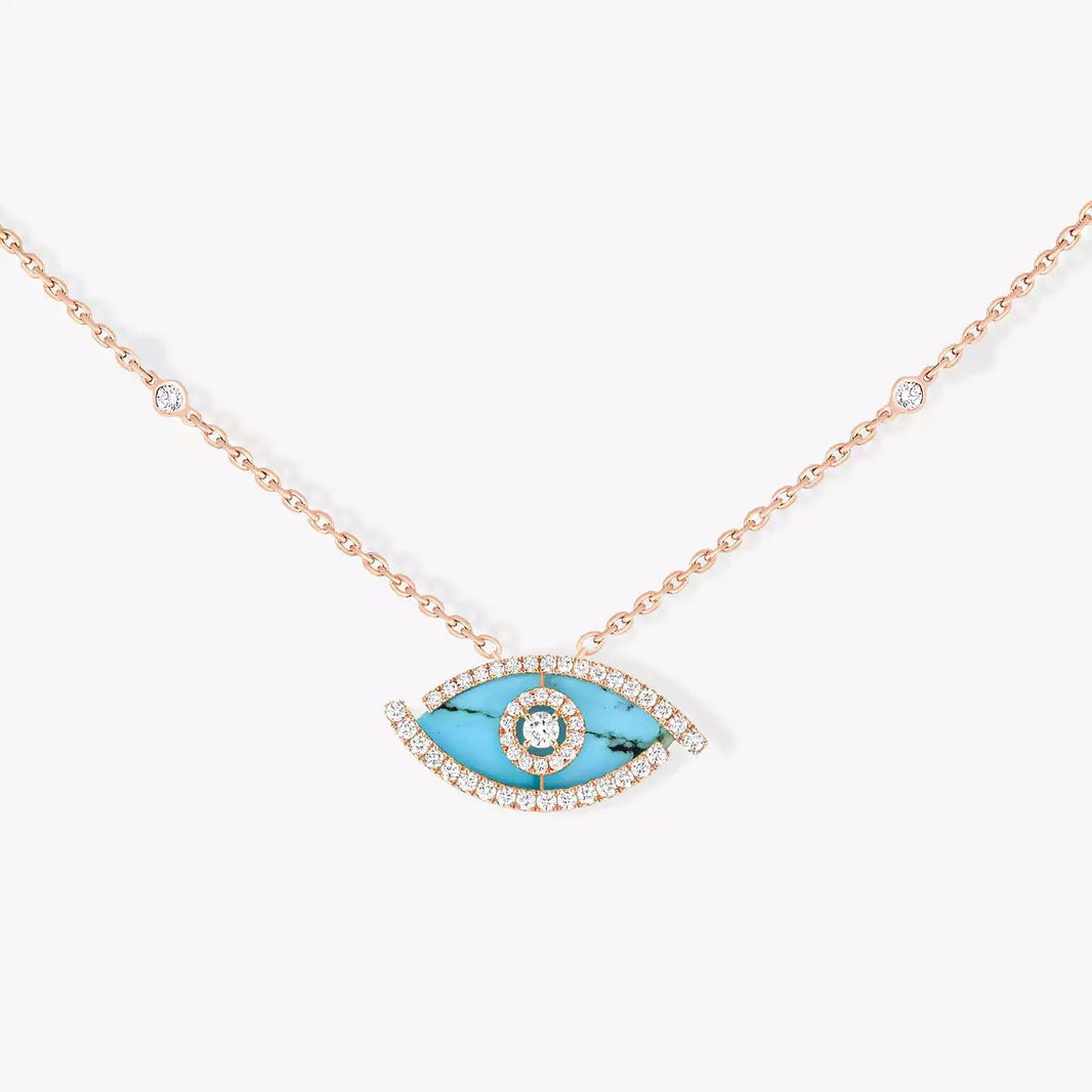 [Luna Brilliance]Lucky Eye Diamond Necklace in Rose Gold and Turquoise