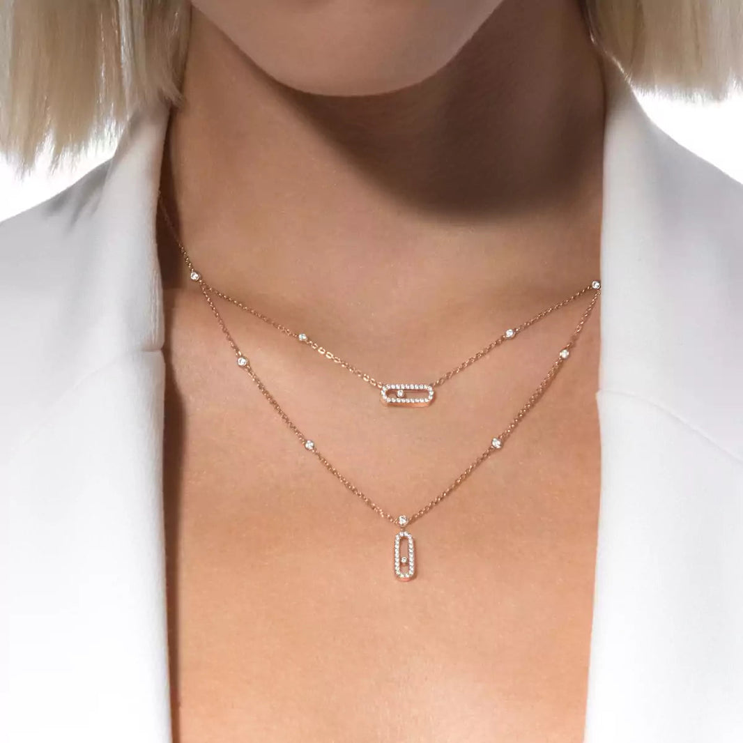 [Luna Brilliance]2 Rows Rose Gold Diamond Pave_ Necklace Move Uno
