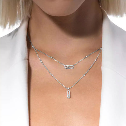 [Luna Brilliance]2 Rows Rose Gold Diamond Pave_ Necklace Move Uno