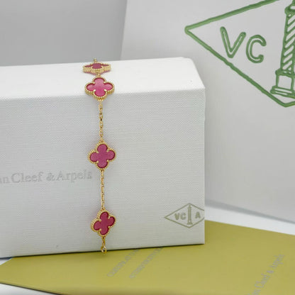 [Luna Brilliance]CLOVER 5 MOTIFS PINK ENAMEL BRACELET