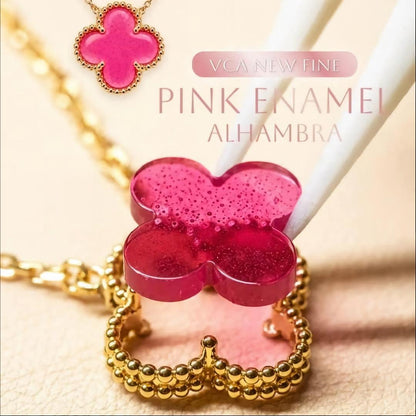 [Luna Brilliance] CLOVER 1 MOTIFS PINK ENAMEL NECKLACE