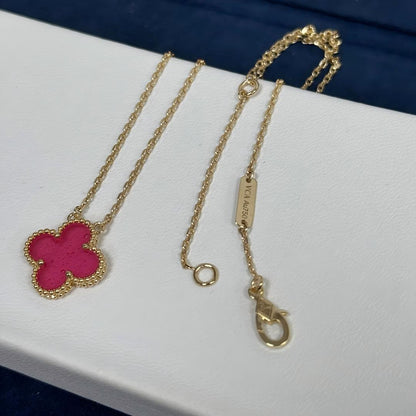 [Luna Brilliance] CLOVER 1 MOTIFS PINK ENAMEL NECKLACE