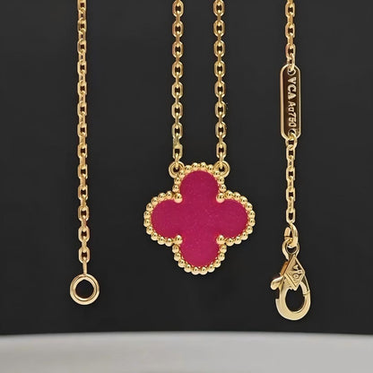 [Luna Brilliance] CLOVER 1 MOTIFS PINK ENAMEL NECKLACE
