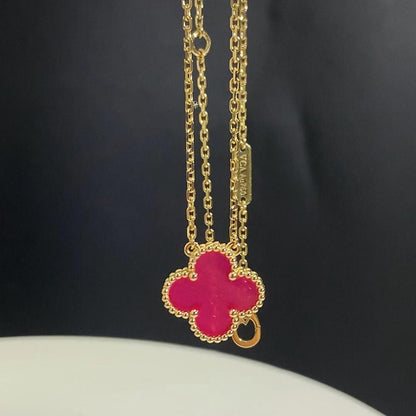 [Luna Brilliance] CLOVER 1 MOTIFS PINK ENAMEL NECKLACE