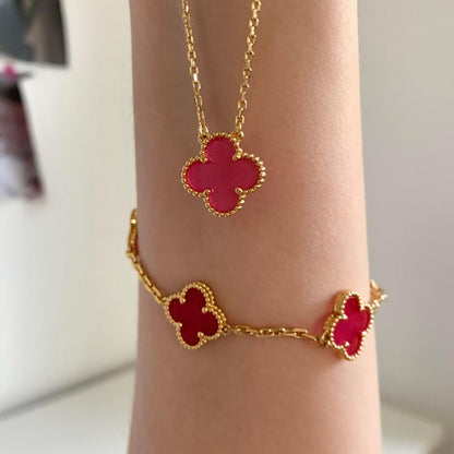[Luna Brilliance] CLOVER 1 MOTIFS PINK ENAMEL NECKLACE