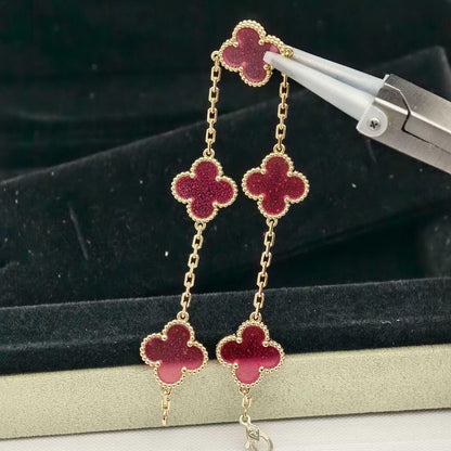 [Luna Brilliance]CLOVER 5 MOTIFS PINK ENAMEL BRACELET