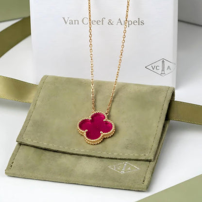[Luna Brilliance] CLOVER 1 MOTIFS PINK ENAMEL NECKLACE