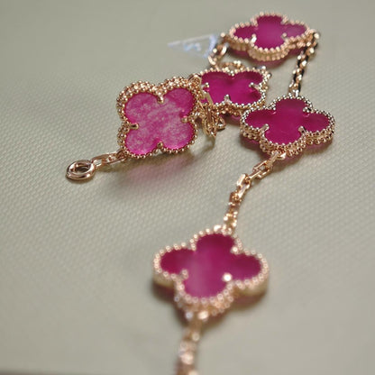 [Luna Brilliance]CLOVER 5 MOTIFS PINK ENAMEL BRACELET
