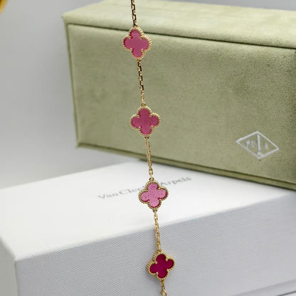 [Luna Brilliance]CLOVER 5 MOTIFS PINK ENAMEL BRACELET