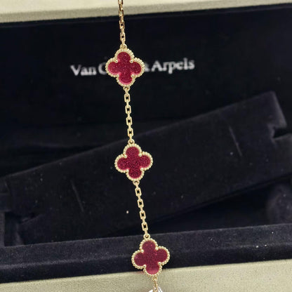 [Luna Brilliance]CLOVER 5 MOTIFS PINK ENAMEL BRACELET