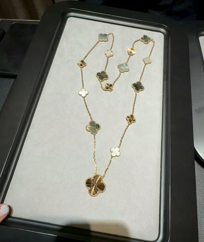 [Luna Brilliance]DETACHABLE CLOVER 15(11+4) FLOWER ROSE GOLD NECKLACE SET