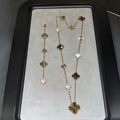 [Luna Brilliance]DETACHABLE CLOVER 15(11+4) FLOWER ROSE GOLD NECKLACE SET