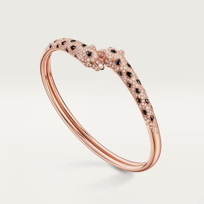 [Luna Brilliance]PANTHERE DOUBLE HEADED HALF DIAMOND OPEN BRACELET