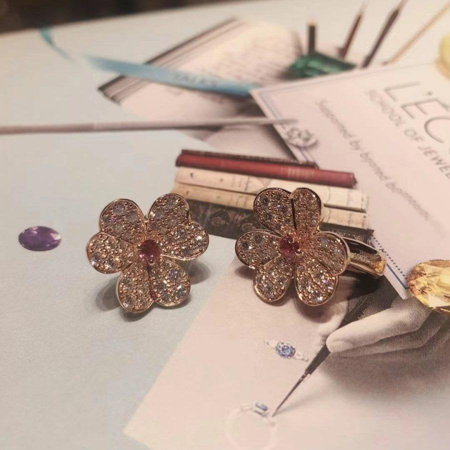 [Luna Brilliance]FRIVOLE PINK GOLD FLOWER DIAMOND EARRINGS