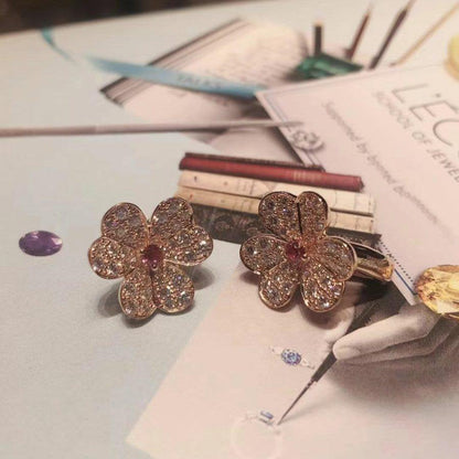 [Luna Brilliance]FRIVOLE PINK GOLD FLOWER DIAMOND EARRINGS