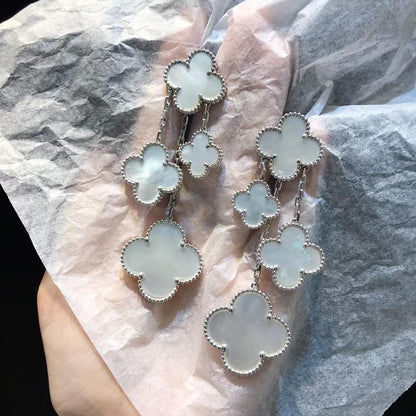 [Luna Brilliance]CLOVER EARRINGS WHITE MOP 4 MOTIFS SILVER