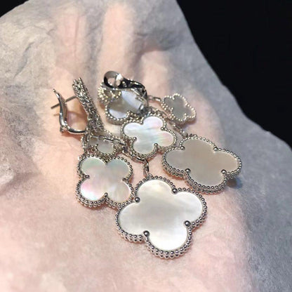 [Luna Brilliance]CLOVER EARRINGS WHITE MOP 4 MOTIFS SILVER